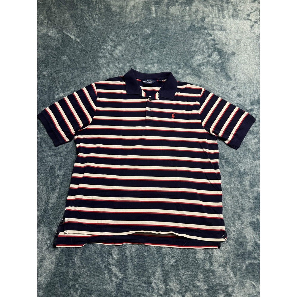 Polo Golf Ralph Lauren Shirt XL Men Navy Red White Striped Pima Cotton Polo